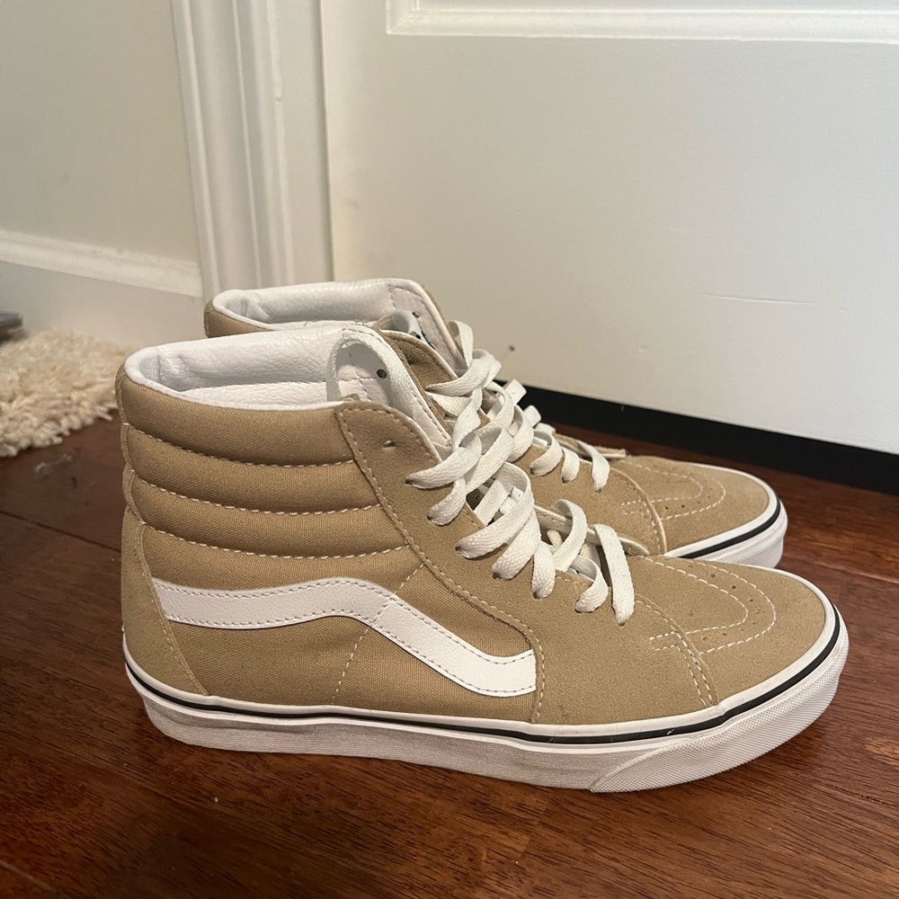 Vans High-Top Sneakers in Tan and White